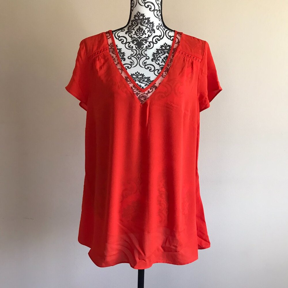 City Chic Lace Detail V-Neck Top Blouse - Tangerine - Size 14/16